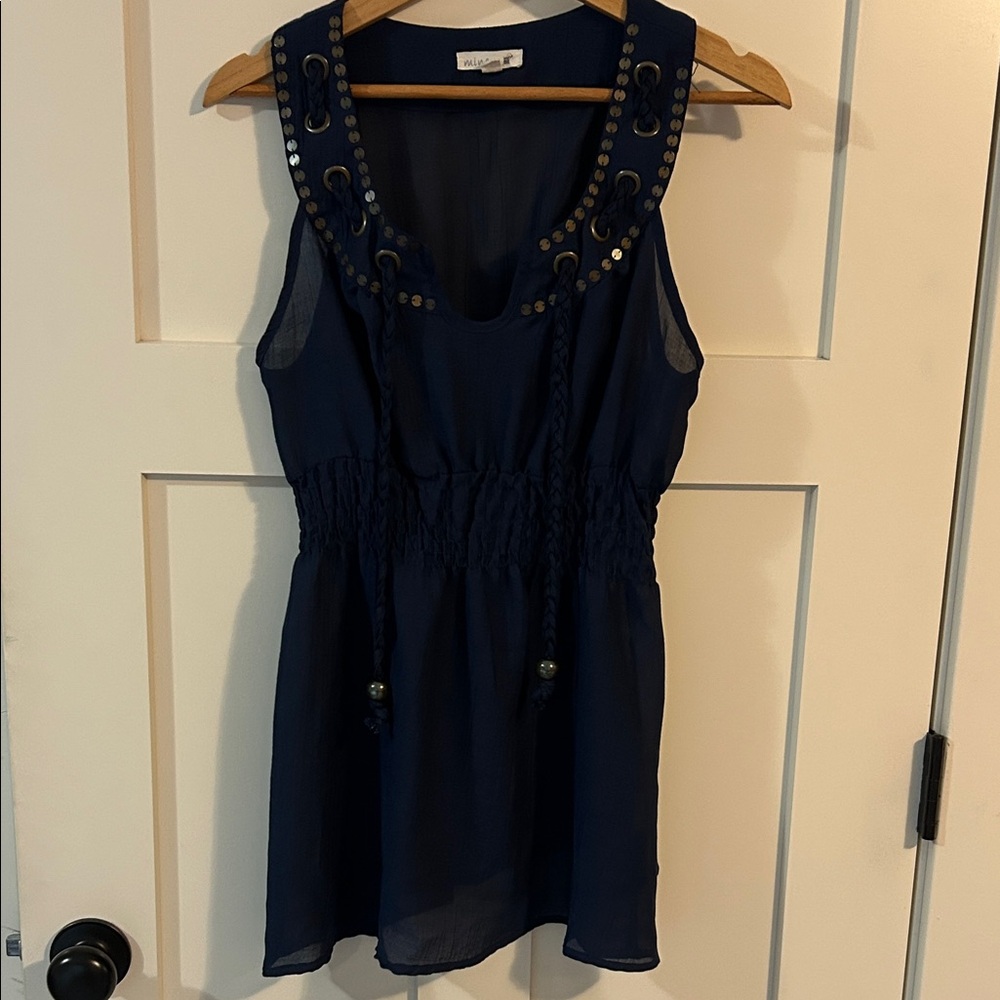 Mine Navy Blue Tank Top with Embellishments